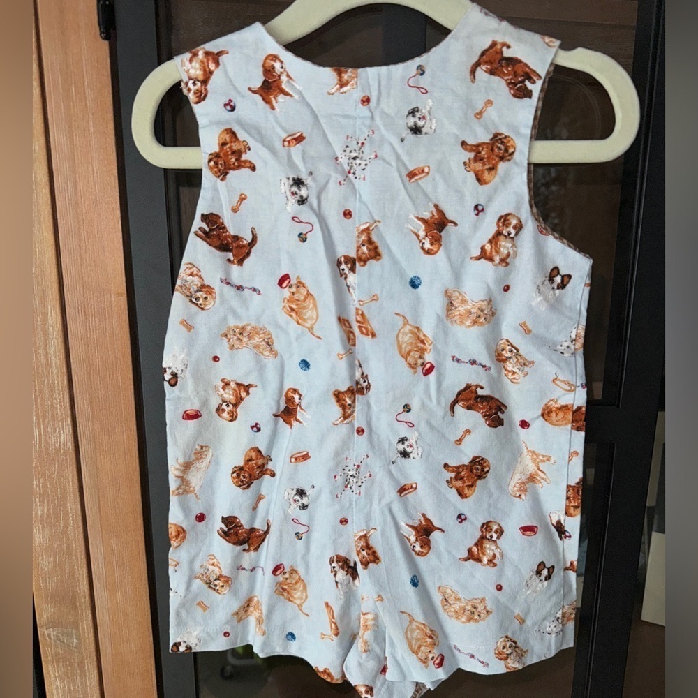 Puppy dogs jon jon romper shortall baby boy embroidered appliqué smock puppies - Picture 3 of 6